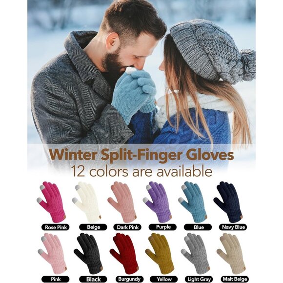 ⚡Women & Men Yellow Winter Touch Screen Warm Thick Fleece Lined Knit Gloves - Picture 5 of 7